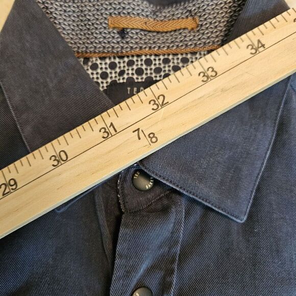 Ted Baker London Mens Dress Shirt S 2/32.5 Solid Blue Dotted Flip Cuff Pattern - Picture 14 of 14